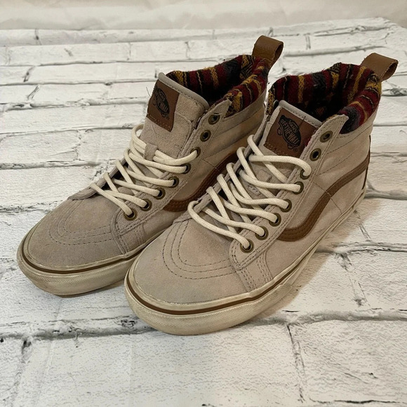 Vans sk8 high top beige suede with Aztec print lining 5.5/7 - Picture 1 of 8